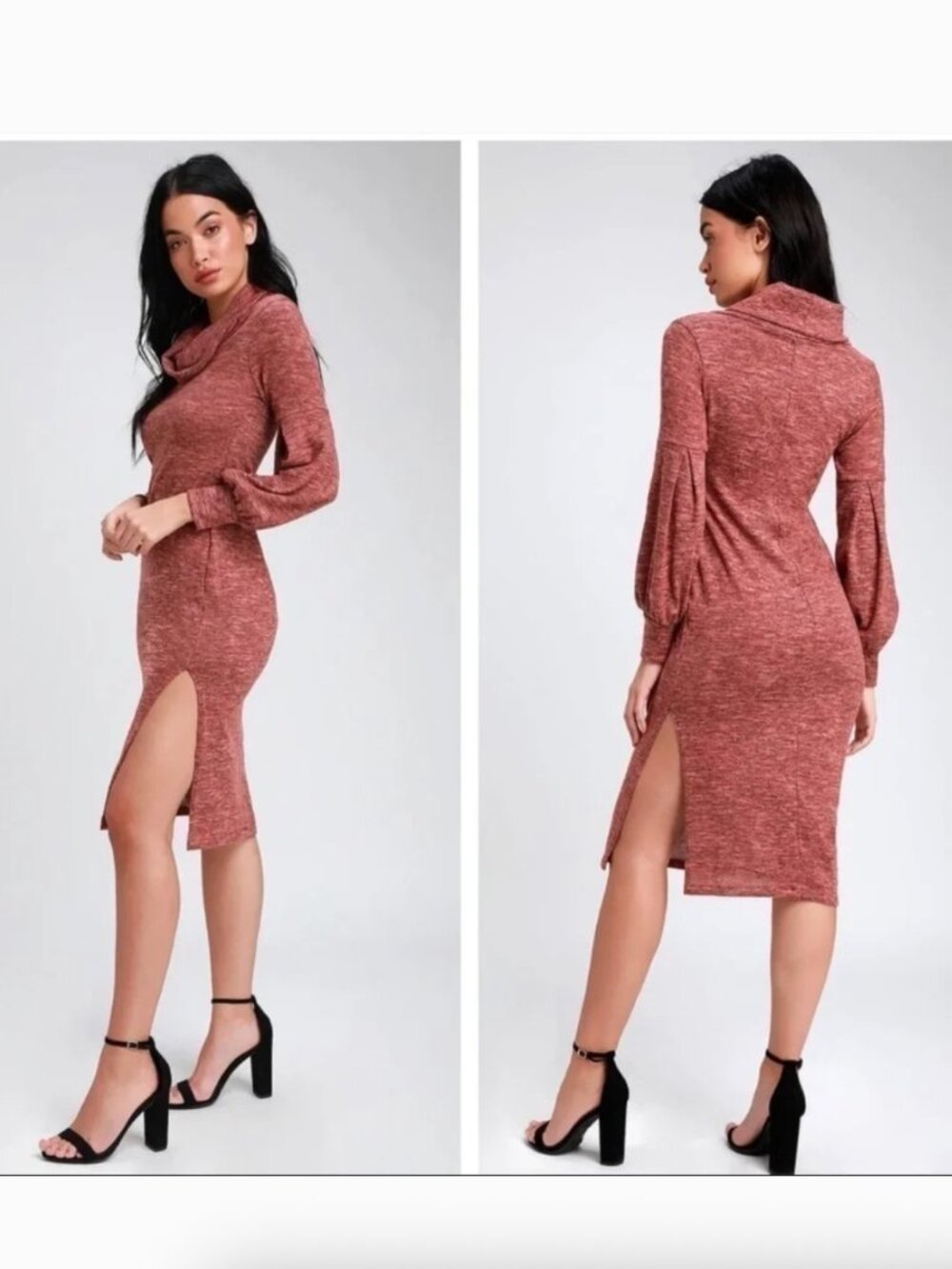 Lulu's Mattea Sweater Dress Heathered Pink Orange Red Cowl Neck Medium